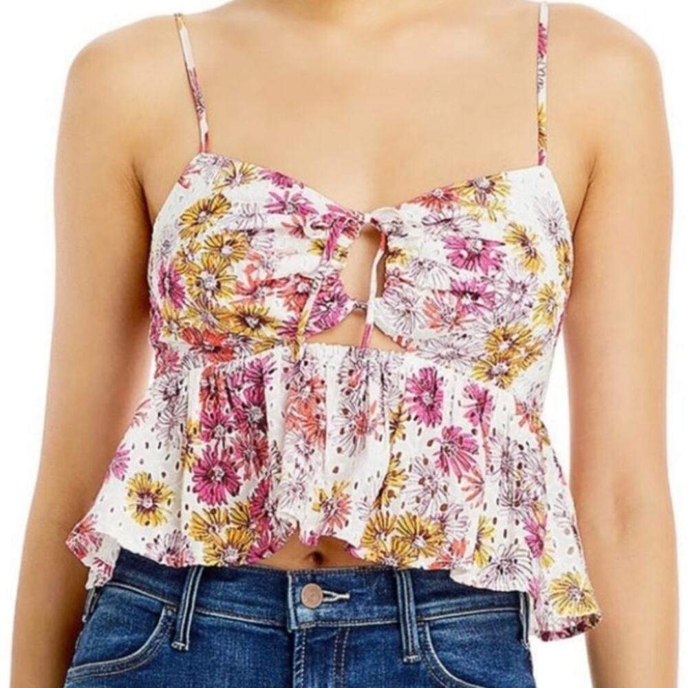 Wayf Maeve Floral Print Eyelet Camisole Sz M NWT
